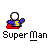 A 3x3 contact sheet of nine animated frames showing a pixelated Superman character in various poses with red laser beams and explosion effects, each labeled "Super Man" below.
