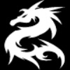 White stylized dragon silhouette on black background, coiled with head facing left, featuring spiky mane, closed eyes, and curved body.