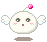 Pixelated white character with pink cheeks, small brown mouth, and white wings, shown in four variations with different eye expressions and blue question marks above its head.