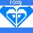 Pixelated blue icon with heart-shaped wings and a cross, featuring the text 'ROXY' at the top.