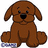 Brown pixelated dog sits with head slightly tilted, black nose and eyes on white background; blue background displays 'I Luv Webkinz' in cyan text.