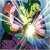 Pixelated static image of a figure with green hair and light-colored clothing against a multicolored background.