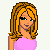 Pixel art of a blonde woman in pink crop top and blue jeans with pink accents, shown from multiple angles including full-body and close-up views.