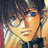 Pixelated anime-style character with brown hair and glasses on left, black background with white text on right.