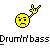 Yellow pixelated face with downturned mouth and raised hand making rock gesture, displayed above text reading "Drum'n'bass" on gray background.