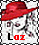 Pixelated character with red hat and white face, displaying 'Loi' text in red and black, with visible animation changes in text color and hat angle.