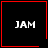 Four black square with red borders display "JAM" text; top-right has a red heart, bottom-right has a red starburst symbol