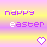 Animated Easter-themed buddy icon with repeating text and heart symbols on a pastel gradient background, displayed as a 3x2 contact sheet of sampled frames.
