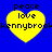 Four identical yellow heart shapes on a blue background, each containing text: 'peace' at top, 'love' in middle, 'kennybrook' at bottom.