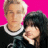 Static 48x48 pixel icon showing two people in close pose against bright pink background with visible dithering and low-resolution rendering artifacts.
