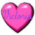 A pink heart-shaped icon with purple text 'Victoria' overlaid on the left side, next to a separate pixelated 'Victoria' script in matching purple.