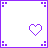 Six pixelated display sequential text and heart symbols in purple on white, with corner markers