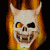 A skull with horns and flames behind it, showing animation changes in eye color and mouth expression
