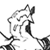 Static black-and-white pixelated icon depicting a stylized character with flowing hair and dynamic pose, likely from an anime or game series, rendered in low-resolution 50x50 pixels with visible dithering and anti-aliasing effects.