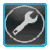 Static pixel art icon featuring a white wrench inside a circular chain on a dark gray background with a bright blue border.