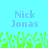 Pixelated text 'Nick Jonas' appears twice on a light blue background with green pixel art at the bottom.