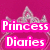 Pink background with 'Princess Diaries' text and a crown above, next to pink sneakers with white laces and soles.
