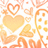Pixelated pattern of overlapping heart shapes in orange and yellow tones on a white background, with no visible text or distinct characters.
