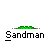 Green sandman figure transitions from scattered pixels to full body with white face and green torso, all labeled 'Sandman' below.