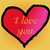 A pixelated heart-shaped icon with a gradient fill transitioning from red to pink, outlined in black, set against a yellow background with faint green and orange hues.
