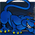 A pixelated blue creature with a long curved tail, yellow feet, and a white snout on a dark background.