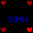 Pixelated red hearts and blue text on a black background, with heart positions shifting across frames.