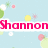 Pixelated icon with light blue background, pink text 'Shannon', and floral elements including white, green, yellow, and pink flowers.