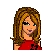 Pixel art contact sheet showing three frames of an animated buddy icon with a woman character and text elements.