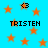 Pixelated blue background with orange stars and black text reading "TRISTEN" and "<3" in multiple positions.