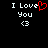 Pixelated text 'I Love You' with a red heart replacing 'Love' and a white '<3' symbol below on black background.