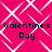 A static image with a bright pink background featuring white geometric patterns and repeated text reading "Valentines Day" in dark blue pixelated font.