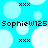 Pixelated blue background with white circles and black text reading "SophieW125" repeated horizontally, interspersed with three-dot patterns.