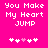 Pixelated text "You Make My Heart JUMP" on bright pink background with five heart symbols below, two versions showing animation change in heart positions.