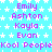 A static image with a light blue background covered in white stars, displaying repeated text names and phrases in pink pixelated font.