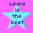 Four identical light blue stars on a bright pink background, each containing the text "Laura is the best" in dark blue pixelated font.