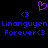 Pixelated icon with purple heart above blue text reading 'Linanguyen' and 'Forever<3' on black background.