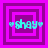 Pixelated cyan text 'shay' with heart symbols on a purple and pink layered square background, displayed in four variations with differing border configurations.