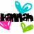 Two side-by-side pixelated images of 'Hannah' text with colored hearts above and below, differing in the main text color between black and dark brown.