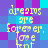 Pixelated text 'dreams are forever. love Kent' repeated in a pattern on a blue and purple checkered background with cyan accents