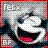 Pixelated icon with gray background, red border, and white text 'Felix' at top left; stylized character face with wide open mouth showing pink interior.