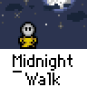 Animated contact sheet showing 16 frames of a buddy icon with a yellow stick figure walking against a starry night background, alternating between gray and dark blue backgrounds.