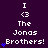 Pixelated purple background with white text reading "I <3 The Jonas Brothers!" and blue heart symbols, showing animation changes in heart count across frames.