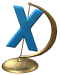 A blue 3D 'X' on a golden stand rotates through multiple angles against white backgrounds.