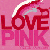 A 5x5 contact sheet of a pink-themed animated icon featuring repeated text and small heart symbols, with visible frame-to-frame animation changes in the top-left corner elements.