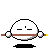 A 5x5 contact sheet of pixel art frames showing a white spherical character with brown stick arms holding a flowered branch, displaying various expressions and text overlays across multiple animation states.