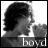 Black-and-white pixelated icon showing a side-profile silhouette of a person with short hair and glasses, with the word "boyd" in white text at the bottom right.