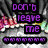 Animated pixel art with four distinct text sections: purple 'don't leave me' text over a gray background, pink 'why?' text over a black and pink striped background, teal 'I hoped u+me together forever' text over a black and purple striped background, and a blank gray