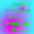 Green pixelated text words 'cool', 'awesome', 'scary', 'unusual', 'love' appear on a blue-to-pink gradient background with no visible animation changes.