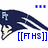 Pixelated dark blue creature with light blue and white accents, three small blue squares above, and blue text brackets with partial letters below.