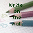 Green, purple, and blue pencils lie on a white background with faint heart outlines; text reads 'Write on the wall.'